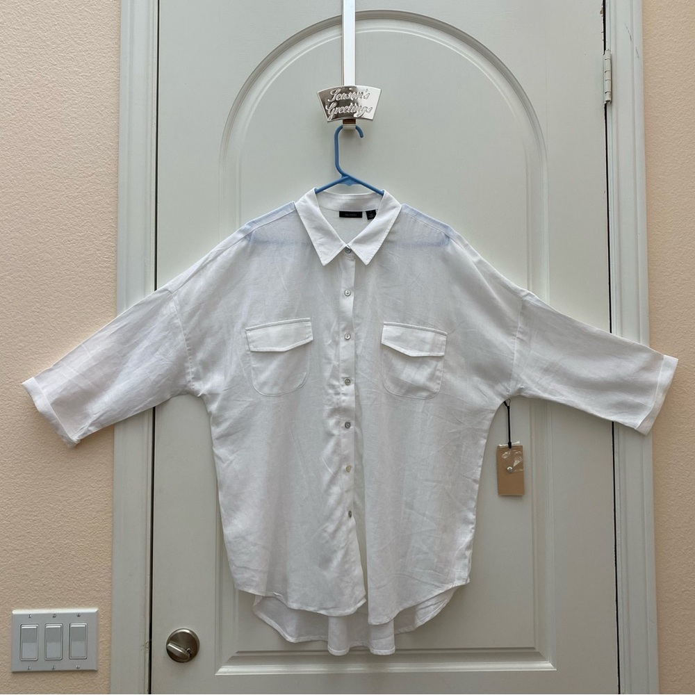 NWT Halogen Oversize Linen Blend Button-Up Tunic
